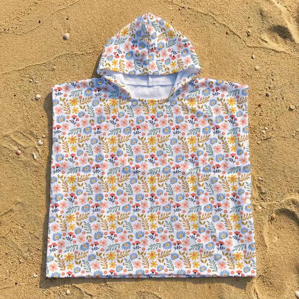 Boho Flowers And Leaves Kid's Hooded Towel Poncho