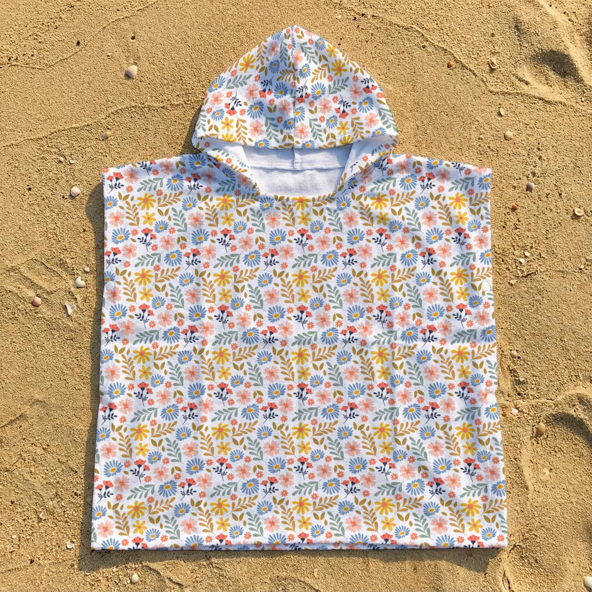 Boho Flowers And Leaves Kid's Hooded Towel Poncho