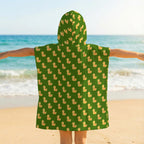 Yellow Rubber Ducks On Green Kid's Hooded Towel Poncho
