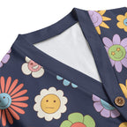 Groovy Flowers Unisex V-neck Cardigan With Button Closure
