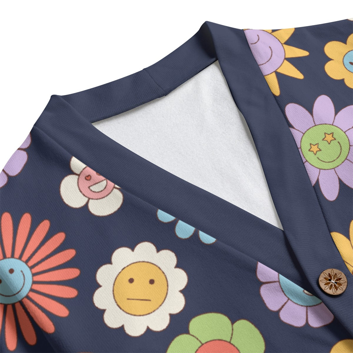Groovy Flowers Unisex V-neck Cardigan With Button Closure