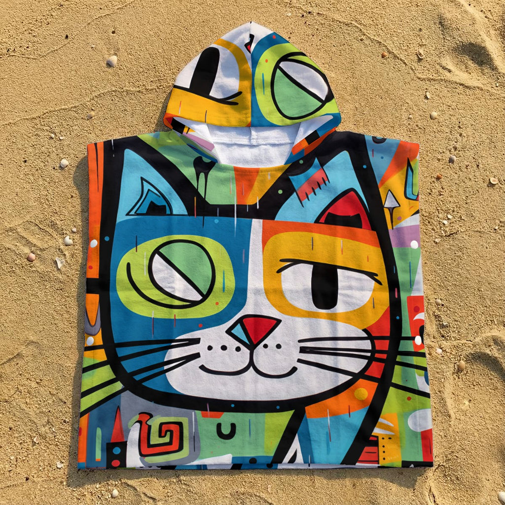 Bright Graffiti Cat Kid's Hooded Towel Poncho