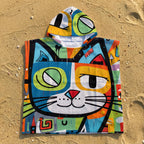 Bright Graffiti Cat Kid's Hooded Towel Poncho