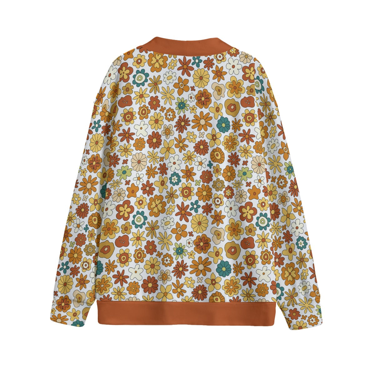 Groovy Retro Floral Unisex V-neck Cardigan With Button Closure