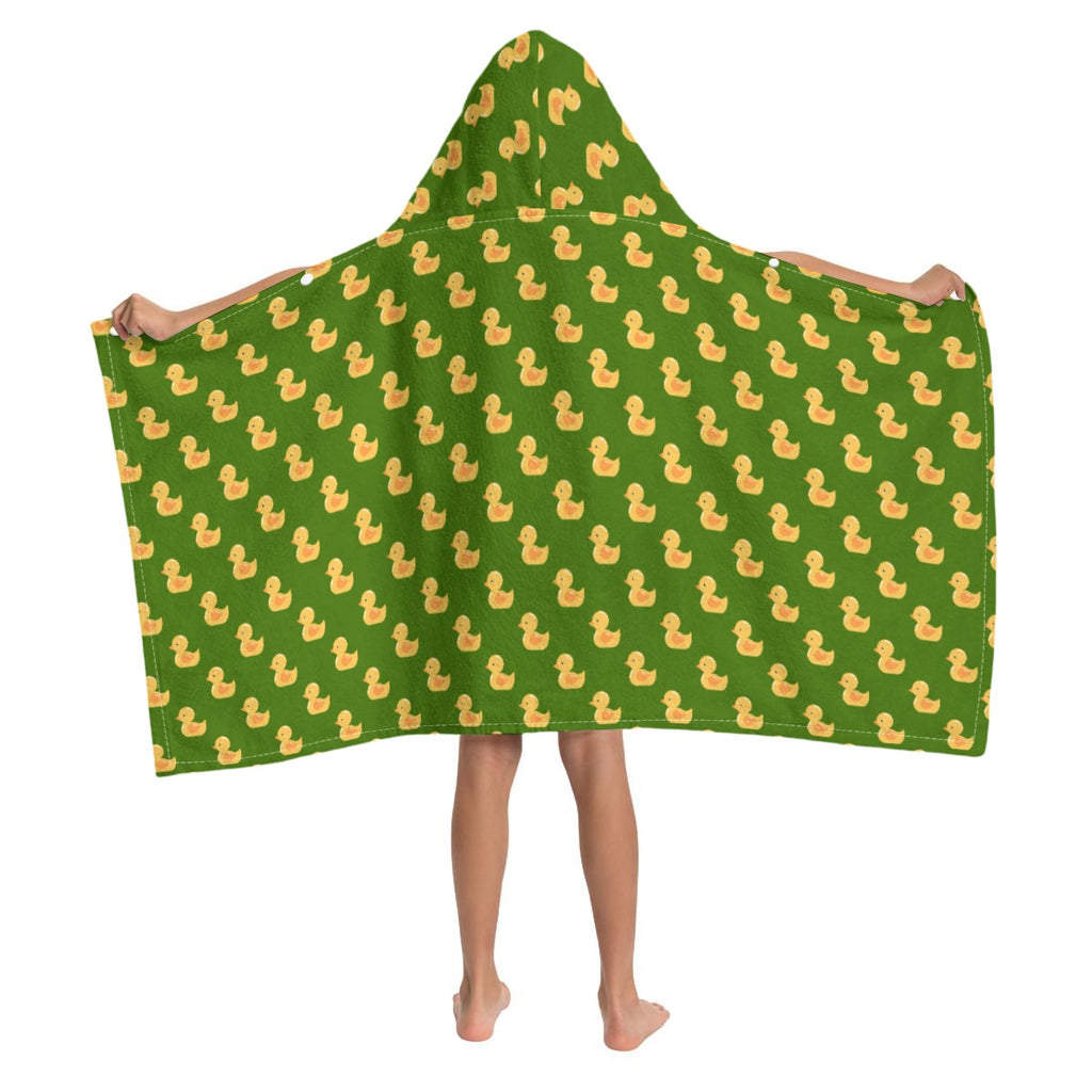 Rubber Ducks On Green Kids Wrap Hooded Towel Poncho