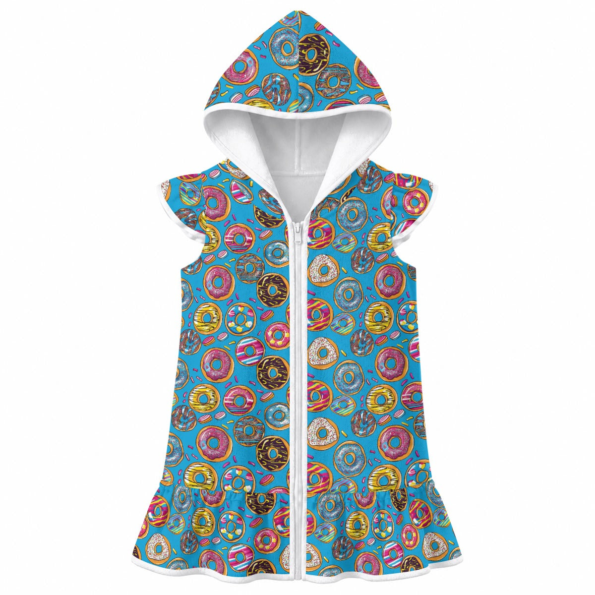 Doughnuts On Blue Girl's Hooded Beach Cover-Up