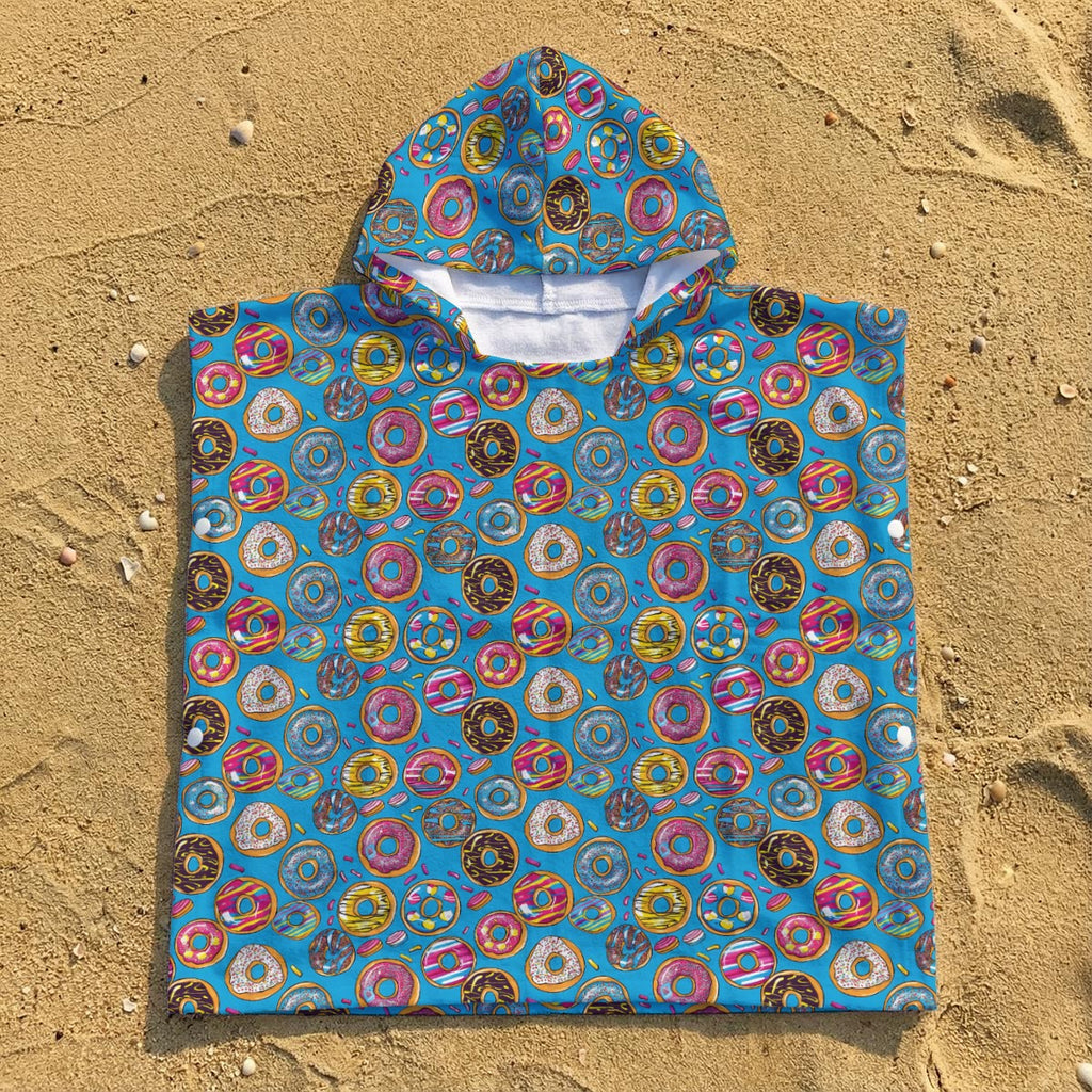 Doughnuts On Blue Kid's Hooded Towel Poncho
