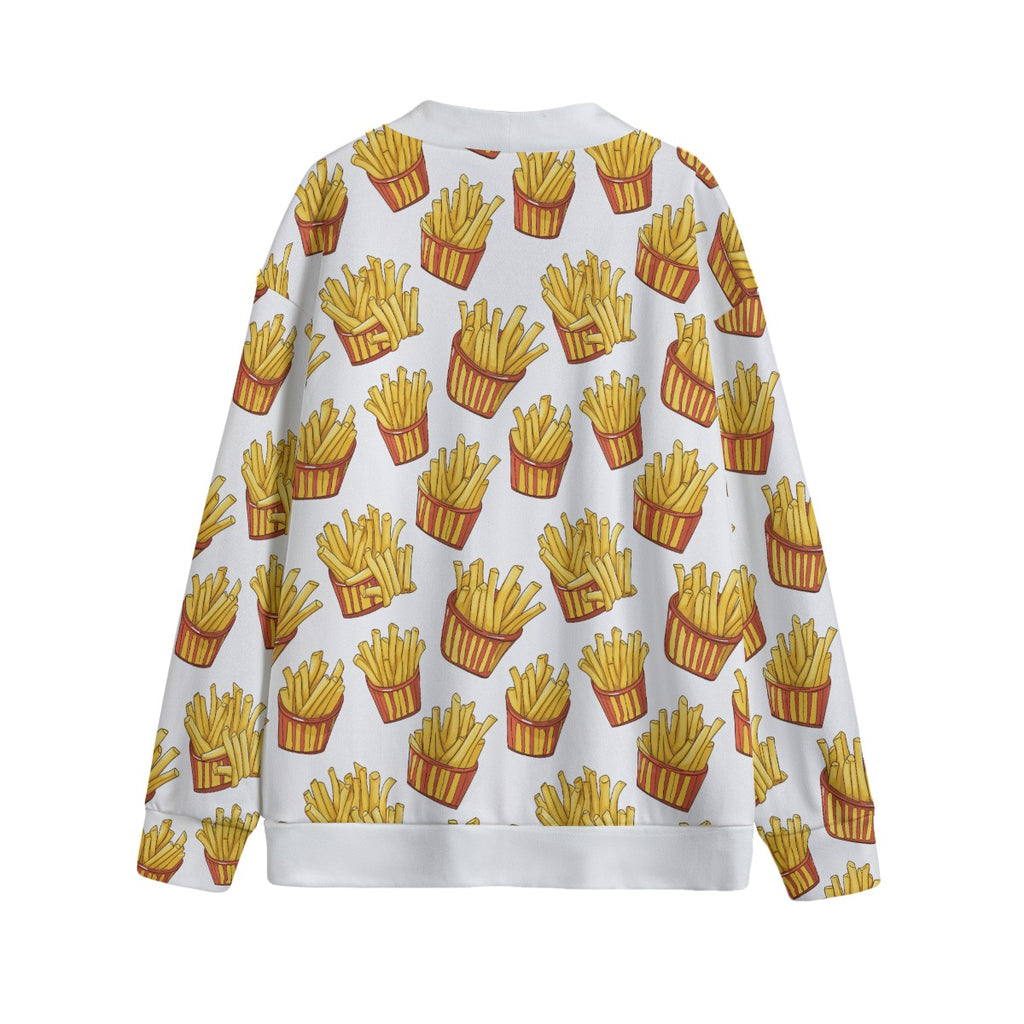 French Fries Unisex V-neck Cardigan With Button Closure