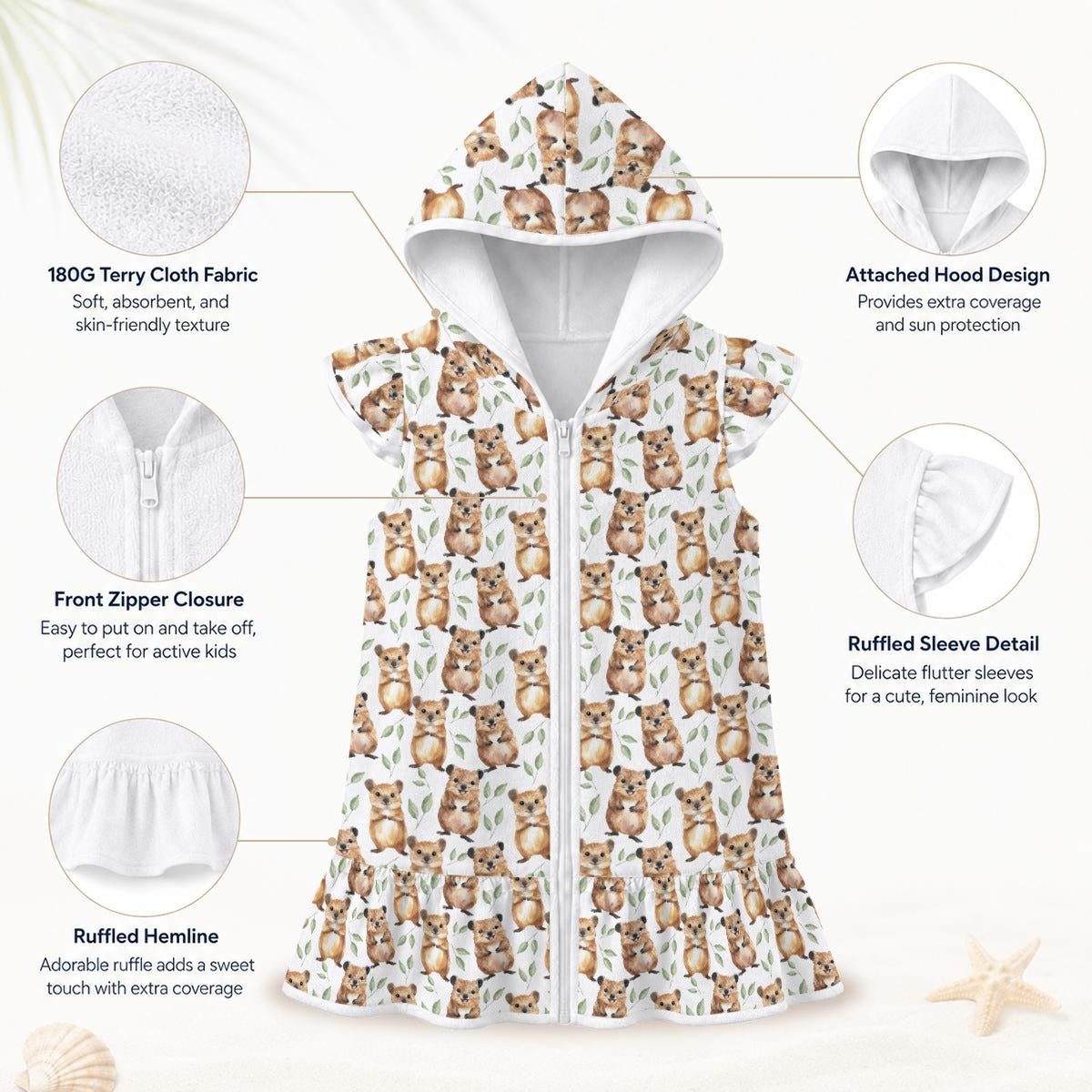 Quokkas Girl's Hooded Beach Cover-Up