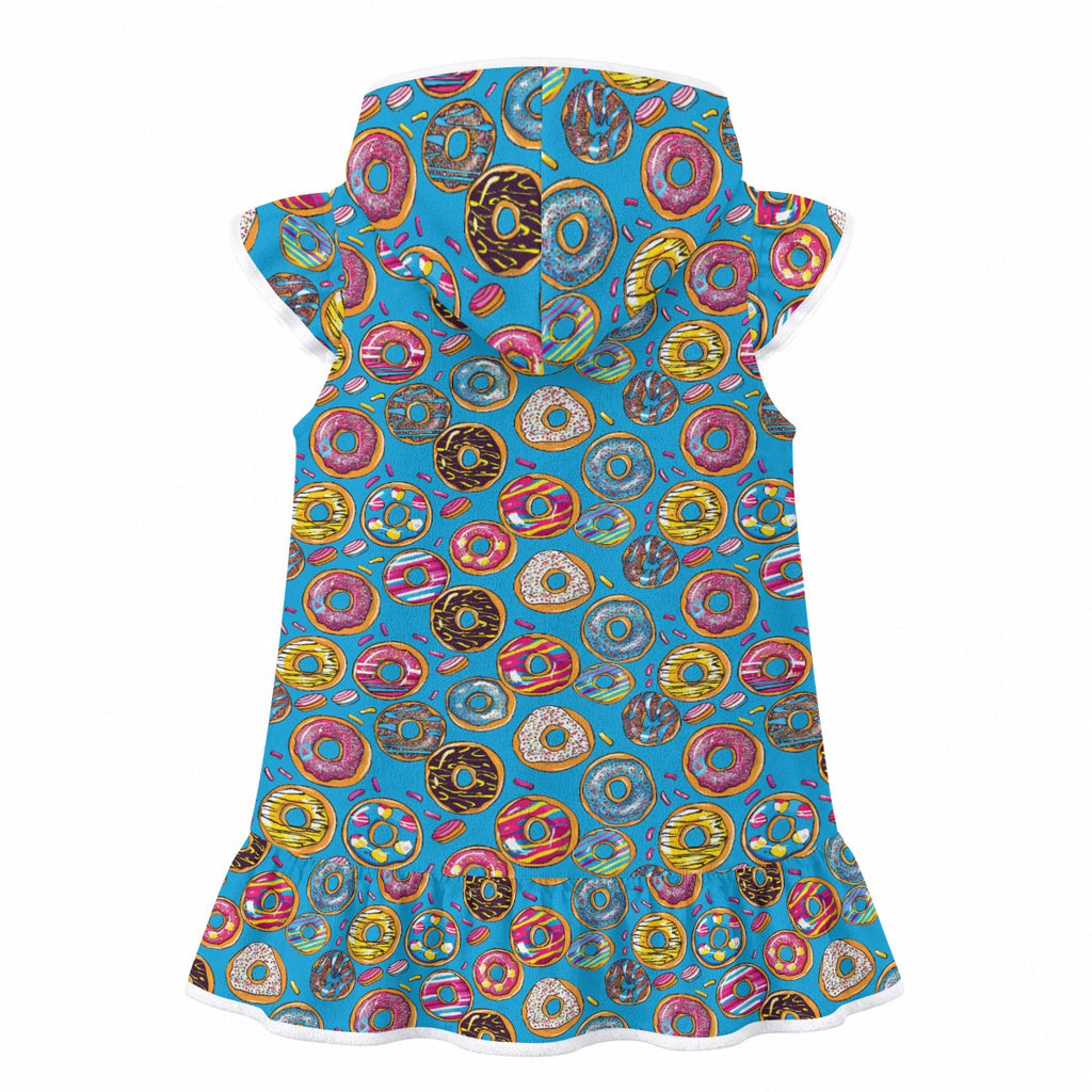 Doughnuts On Blue Girl's Hooded Beach Cover-Up