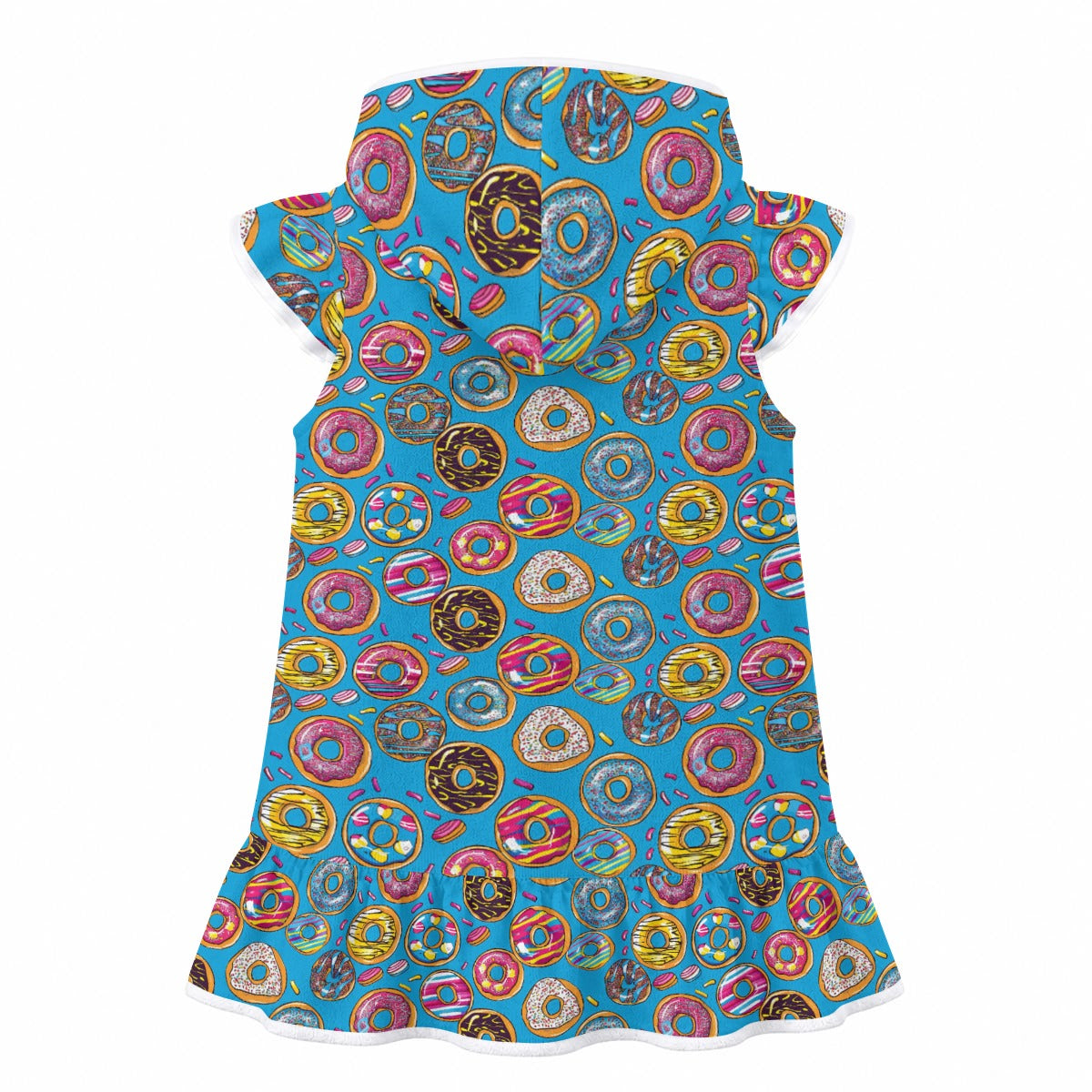 Doughnuts On Blue Girl's Hooded Beach Cover-Up