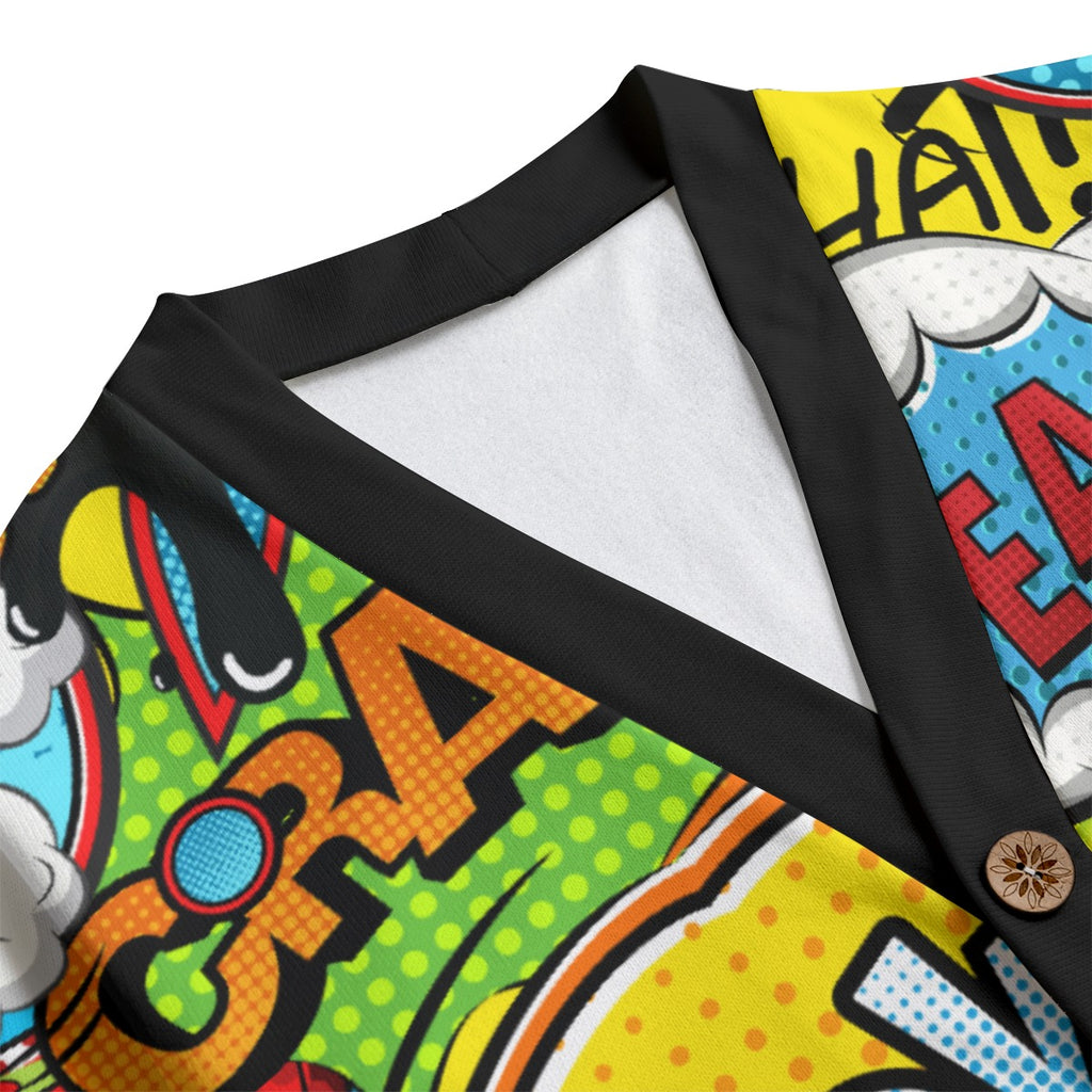Comic Book Expressions Unisex V-neck Cardigan With Button Closure