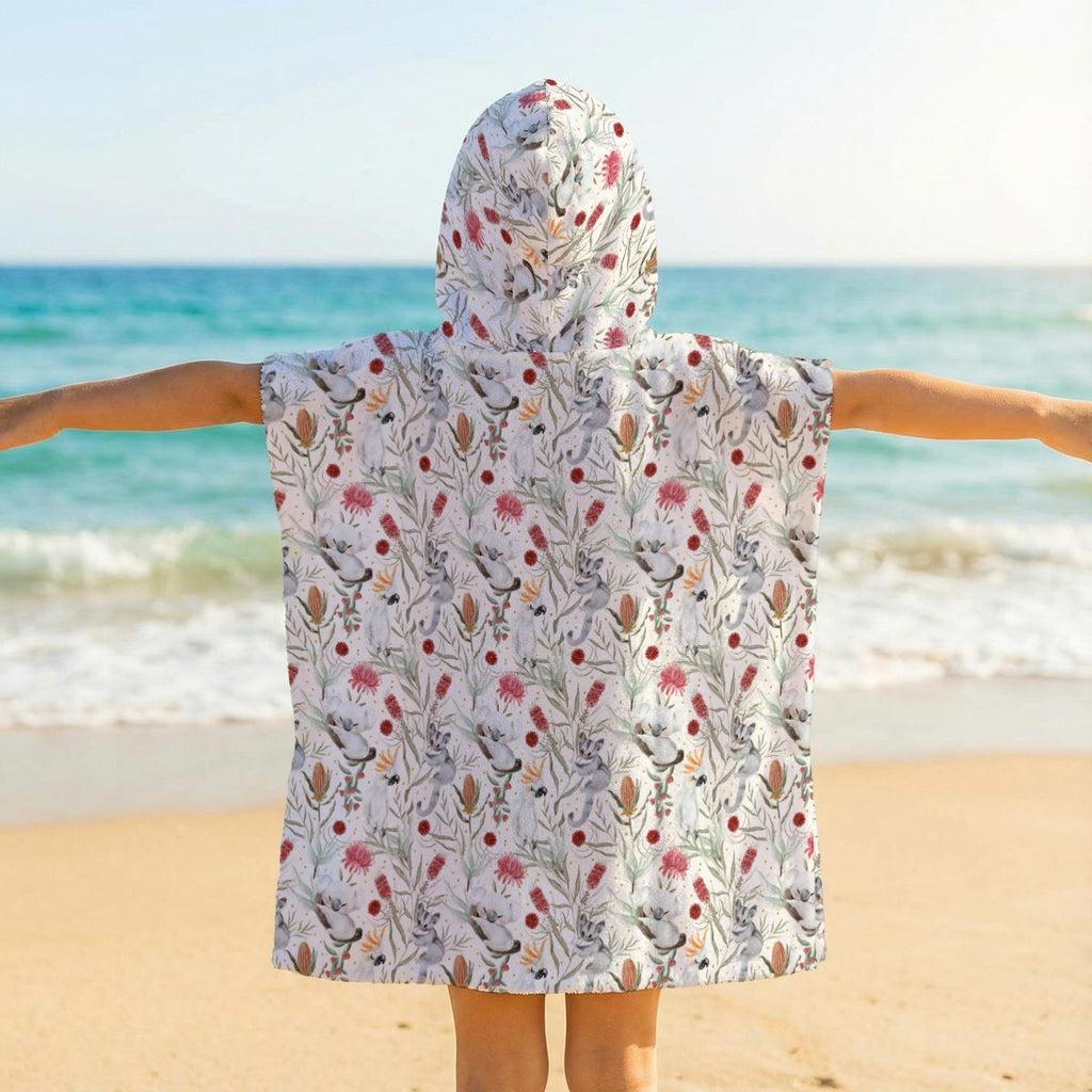 Australian Plants And Animals Kid's Hooded Towel Poncho