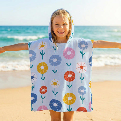 Abstract Cute Flowers Kid's Hooded Towel Poncho U White Kids Hooded Towel Poncho Plants Printed Offshore