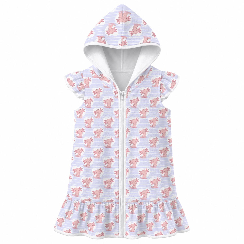 Axolotl Love Girl's Hooded Beach Cover-Up