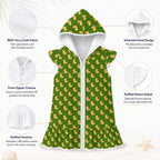 Yellow Rubber Ducks on Green Girl's Hooded Beach Cover-Up