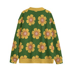 Yellow Flowers On Green Unisex V-neck Cardigan With Button Closure
