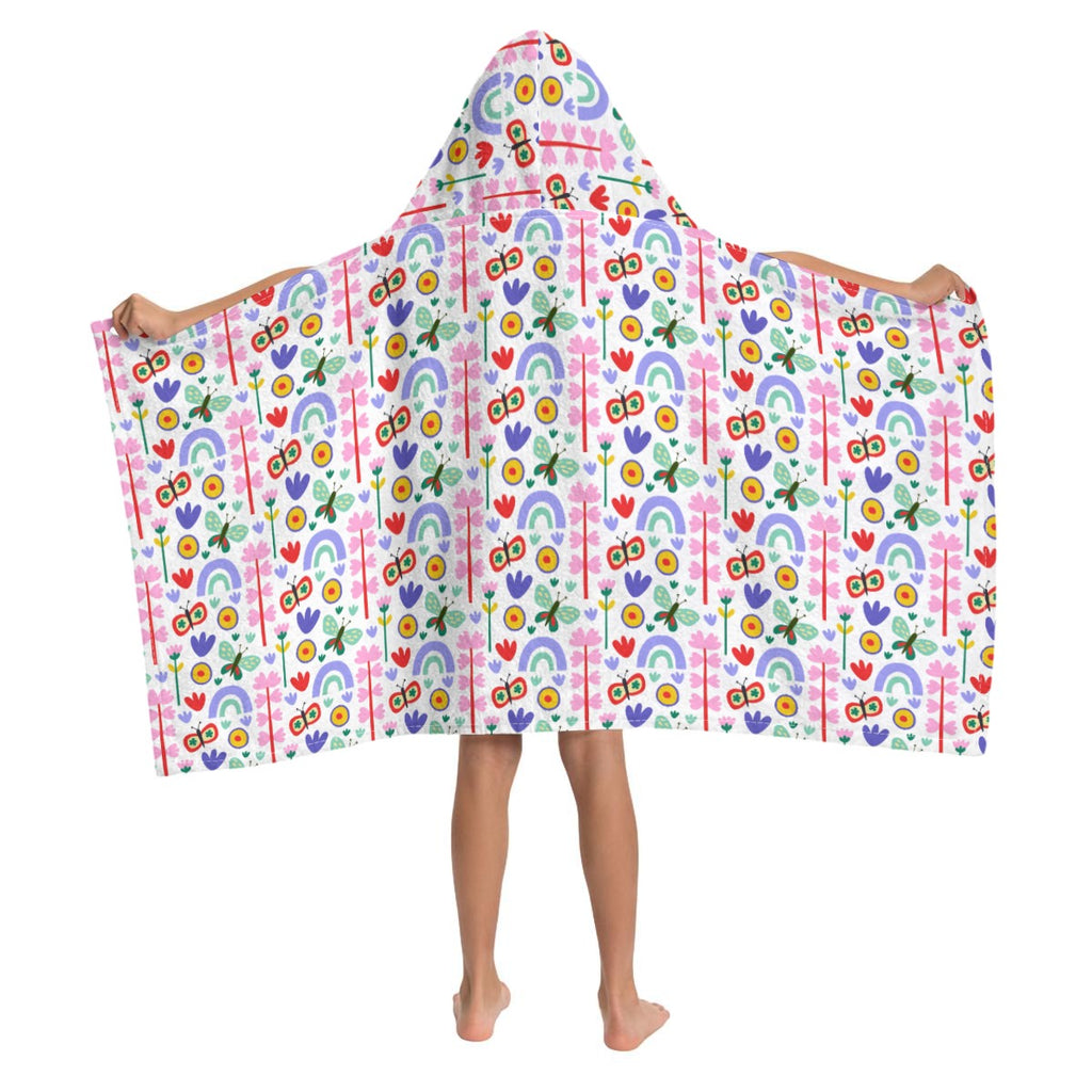Rainbows And Butterflies Kid's Wrap Hooded Towel Poncho|Horizontal