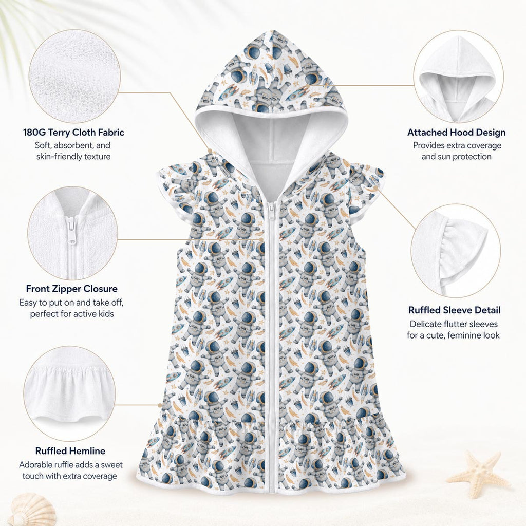 Astronauts And Rockets Girl's Hooded Beach Cover-Up
