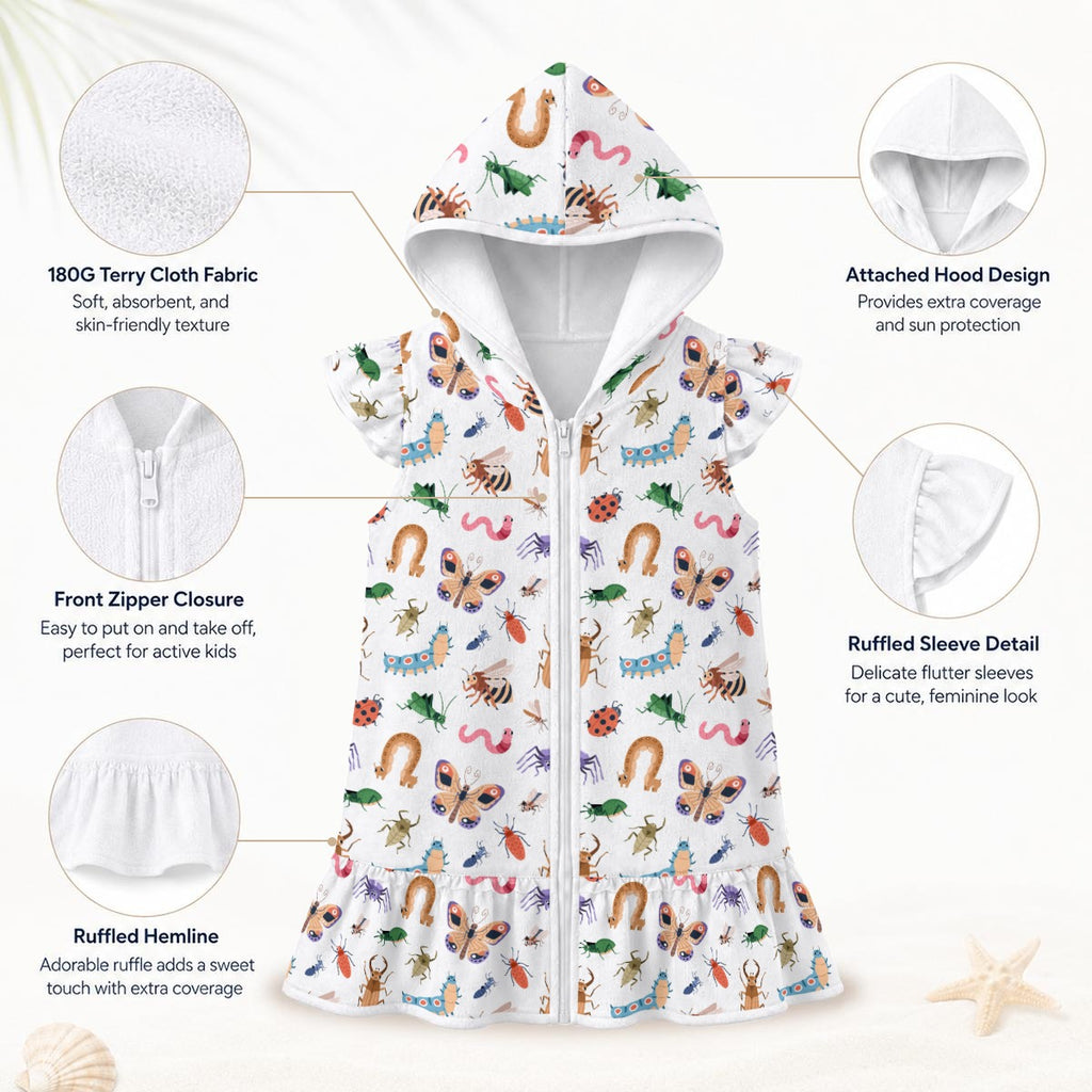 Cute Bugs Girl's Hooded Beach Cover-Up