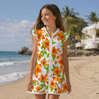 Orange Tropical Flowers Girl's Hooded Beach Cover-Up