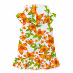 Orange Tropical Flowers Girl's Hooded Beach Cover-Up
