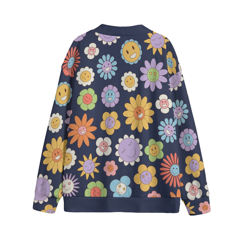 Groovy Flowers Unisex V-neck Cardigan With Button Closure