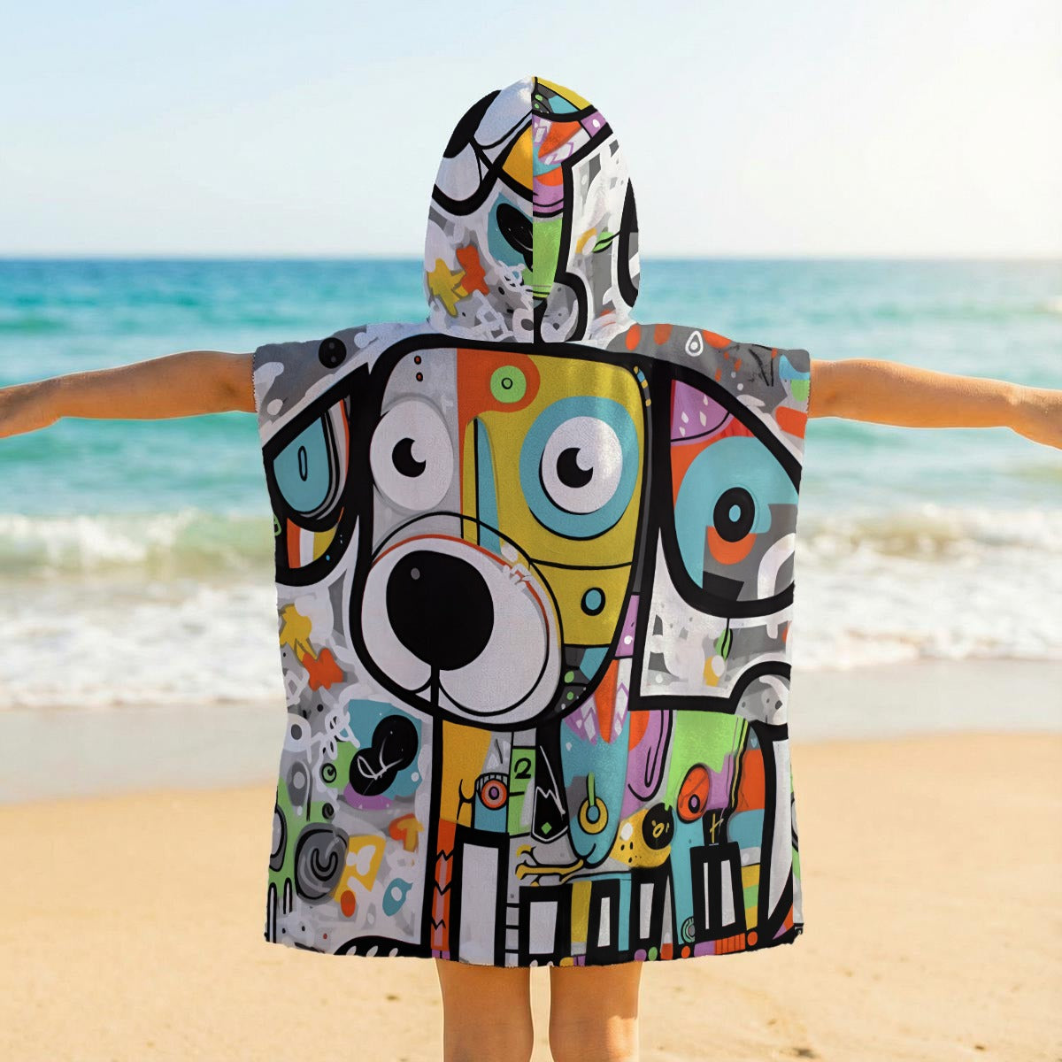Cute Dog Graffiti Kid's Hooded Towel Poncho