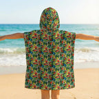 Tropical Comic Book Style Kid's Hooded Towel Poncho