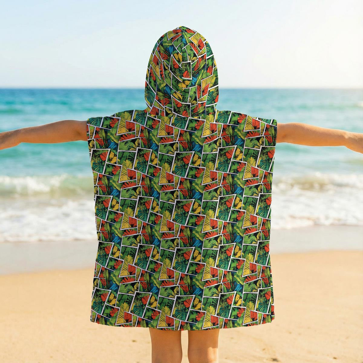 Tropical Comic Book Style Kid's Hooded Towel Poncho