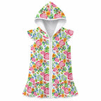 Bright Painted Tropical Girl's Hooded Beach Cover-Up