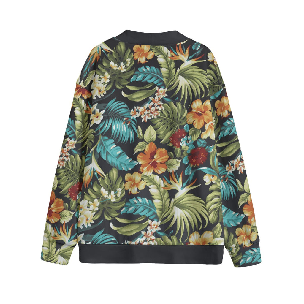Dark Tropical Unisex V-neck Cardigan With Button Closure