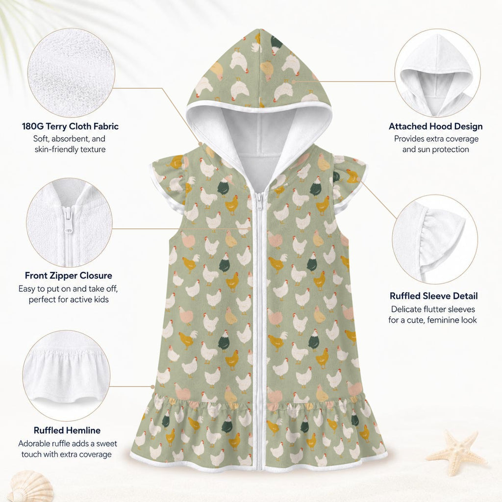Chicken Life Girl's Hooded Beach Cover-Up