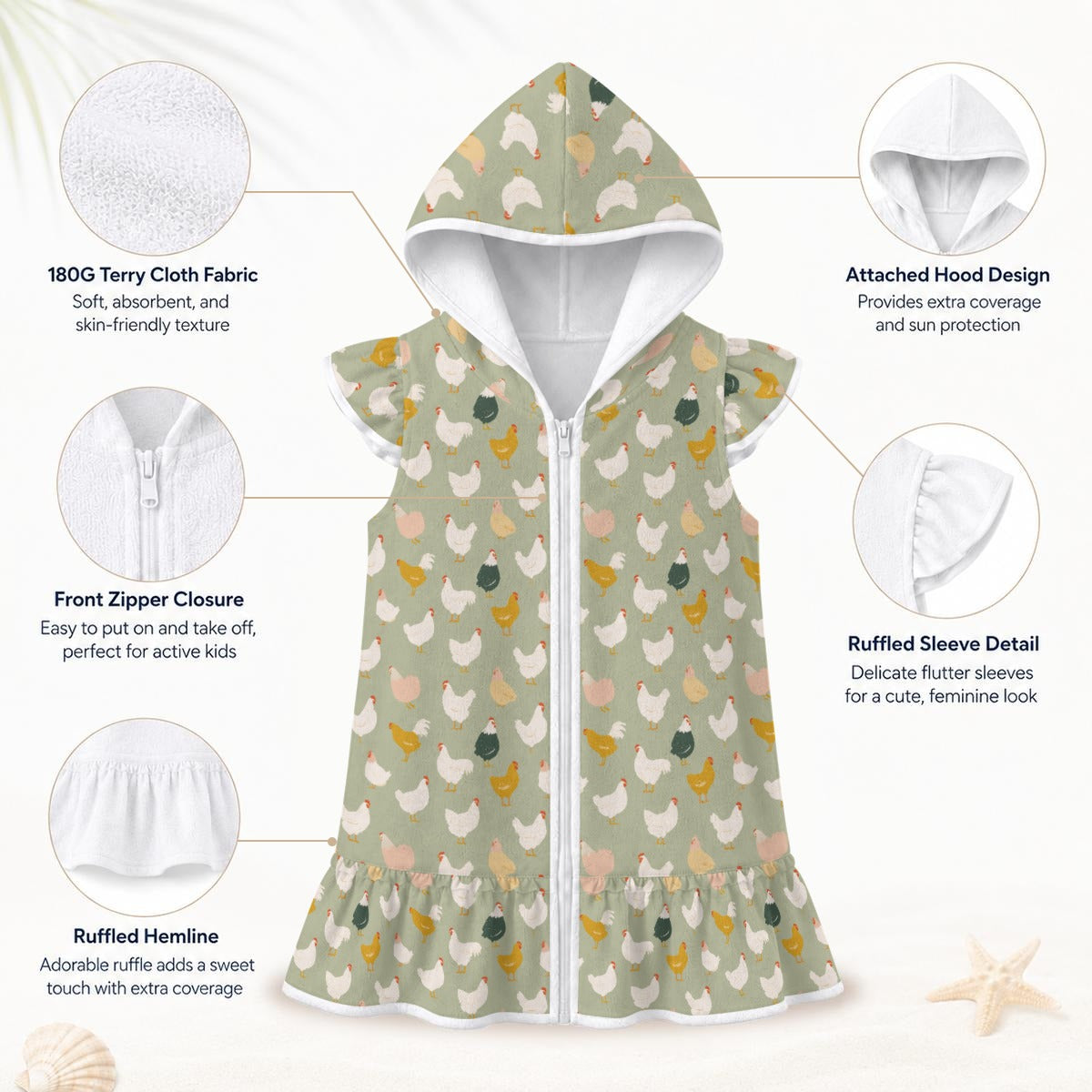 Chicken Life Girl's Hooded Beach Cover-Up