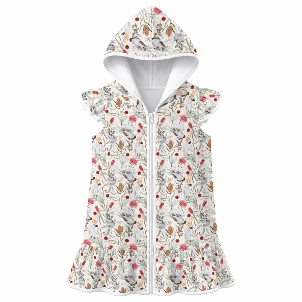 Australian Plants And Animals Girl's Hooded Beach Cover-Up