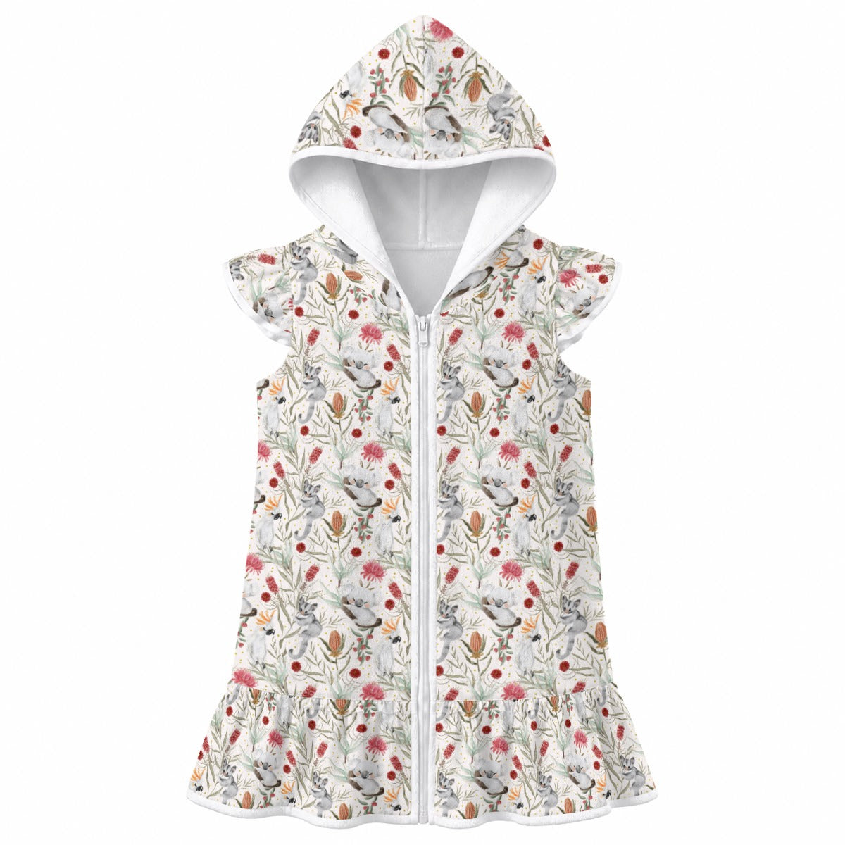 Australian Plants And Animals Girl's Hooded Beach Cover-Up