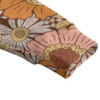 Orange Retro Floral Unisex V-neck Cardigan With Button Closure