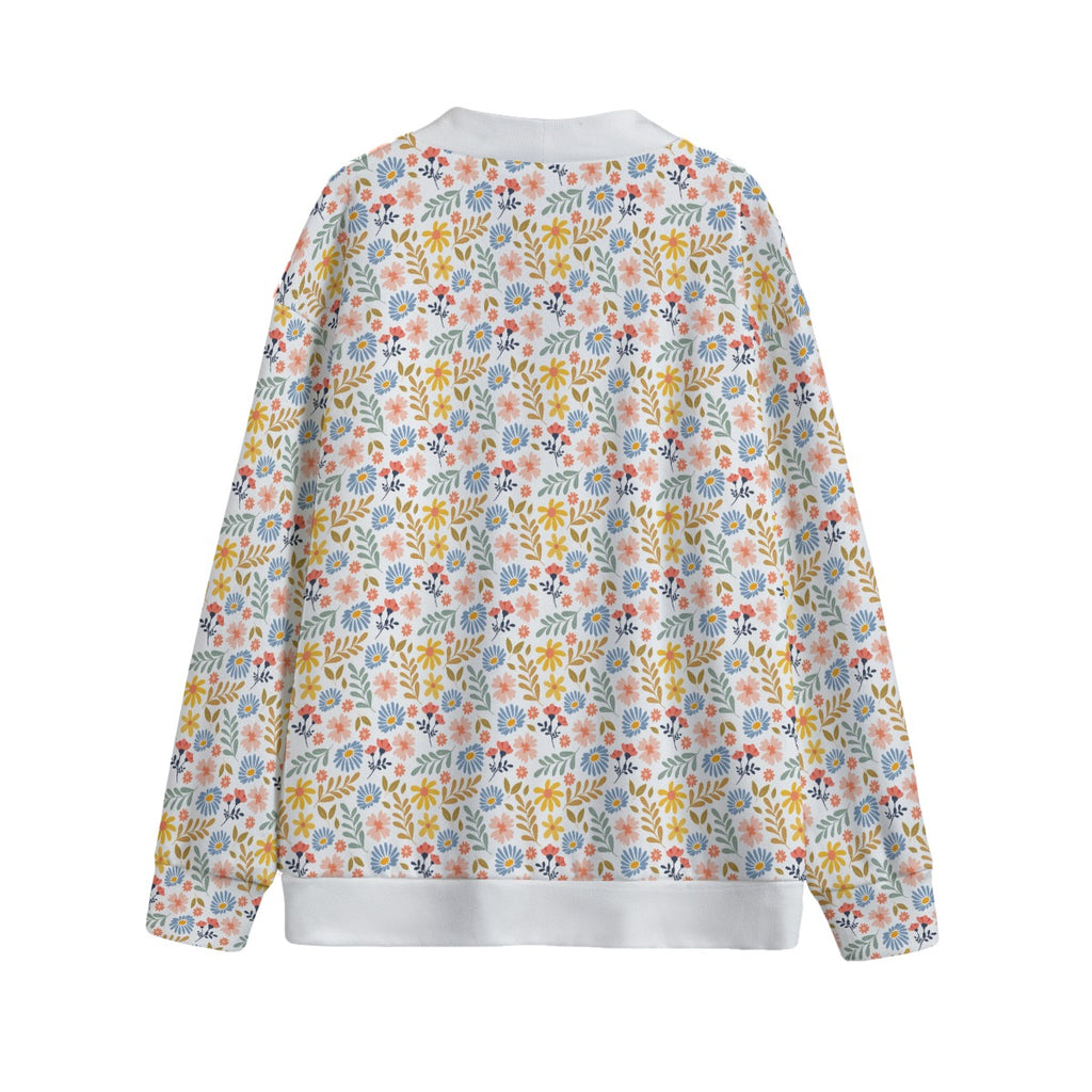Boho Flowers And Leaves Unisex V-neck Cardigan With Button Closure