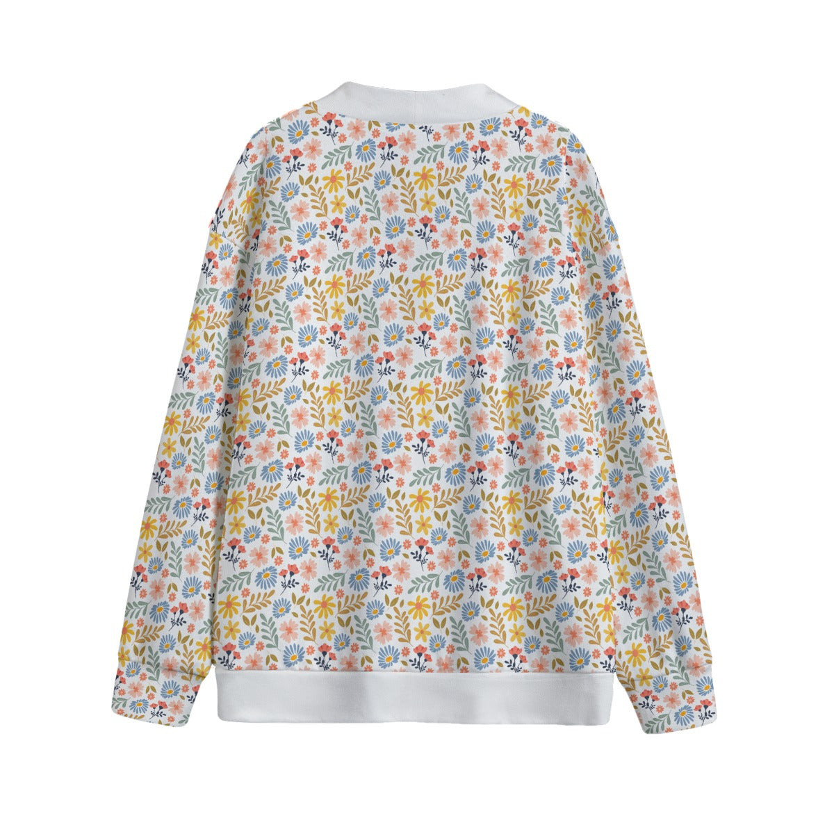 Boho Flowers And Leaves Unisex V-neck Cardigan With Button Closure