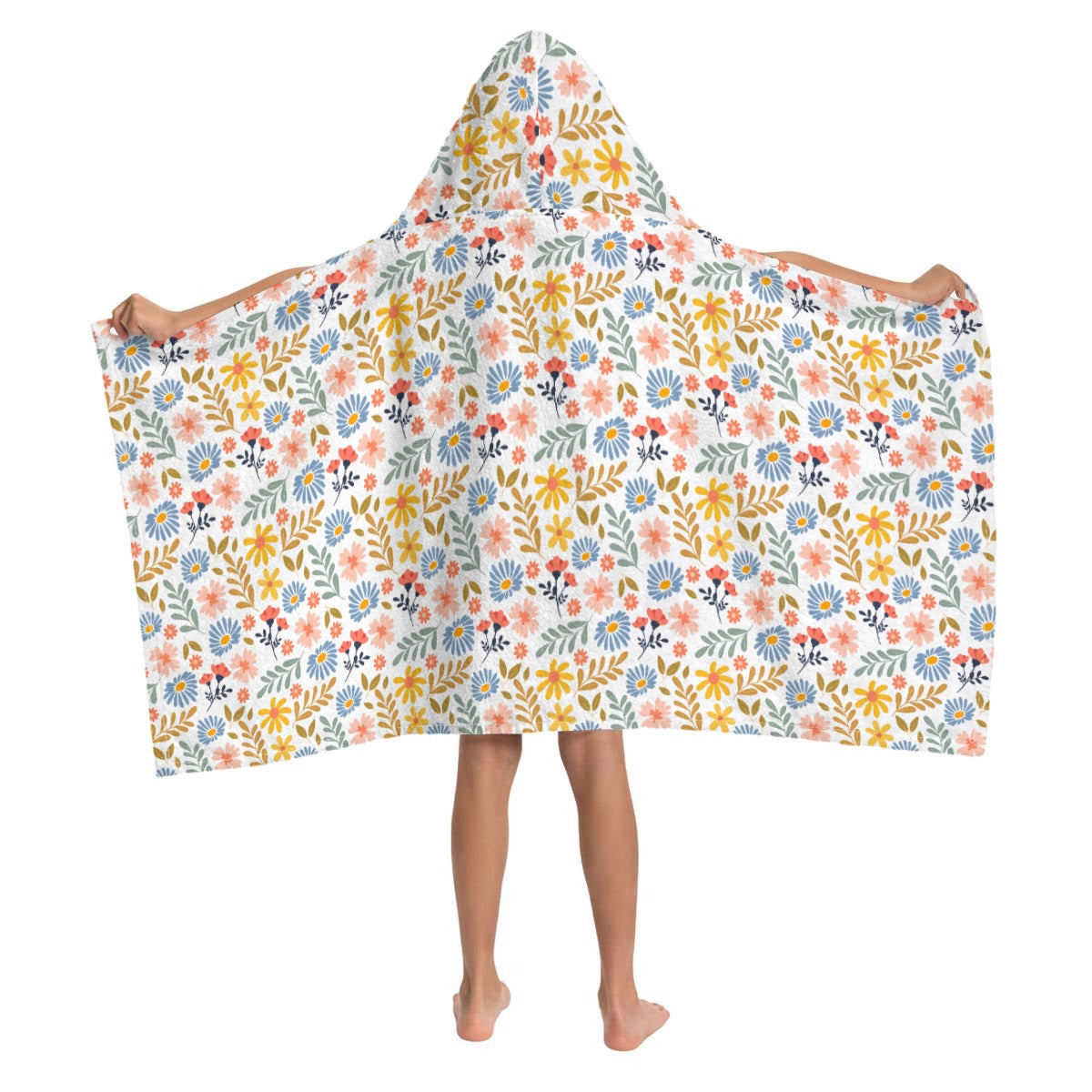 Boho Flowers And Leaves Kid's Wrap Hooded Towel Poncho