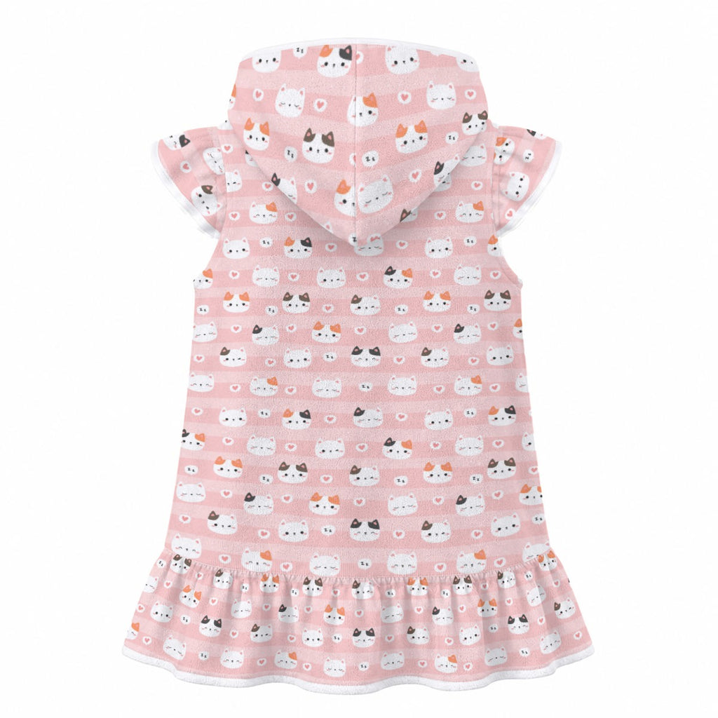 Pink Cats Girl's Hooded Beach Cover-Up