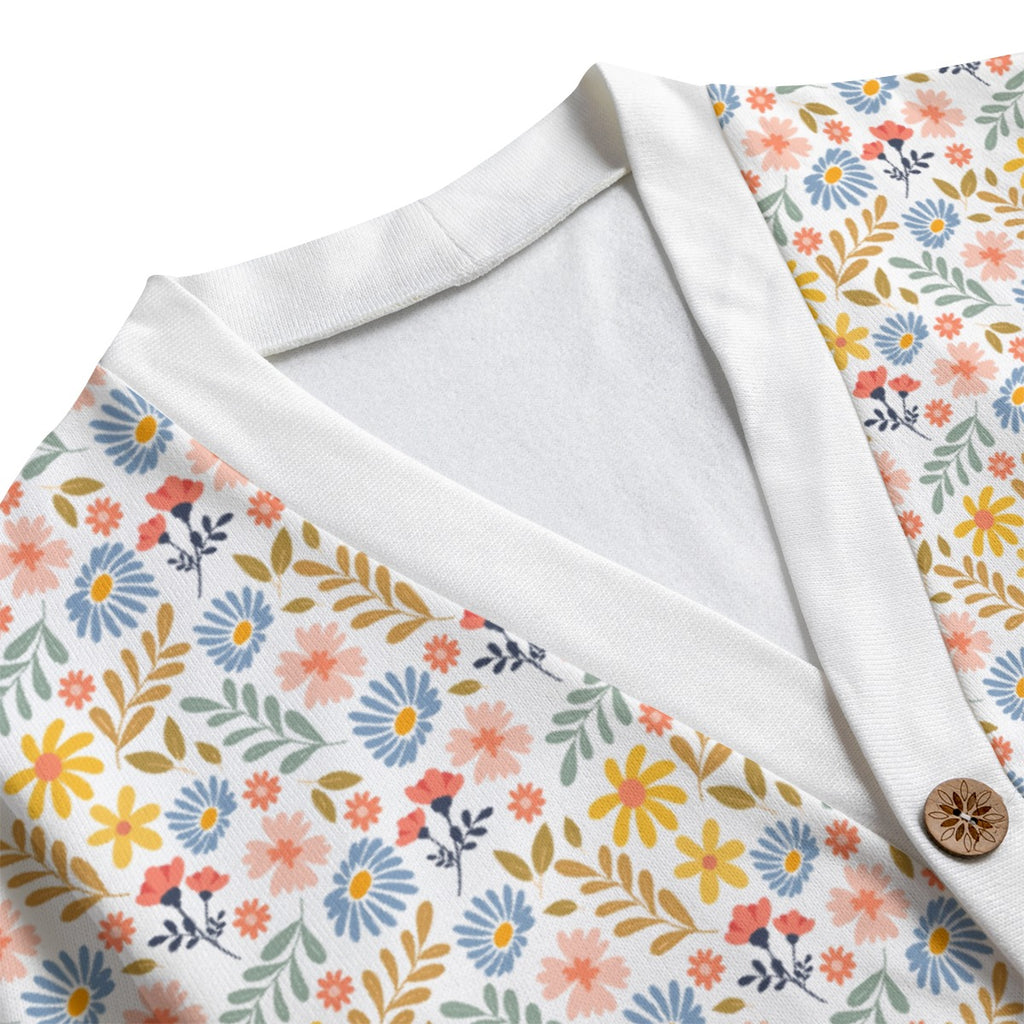 Boho Flowers And Leaves Unisex V-neck Cardigan With Button Closure