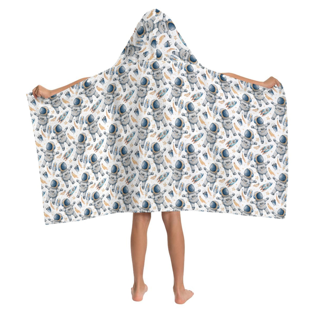 Astronauts And Rockets Kids Wrap Hooded Towel Poncho