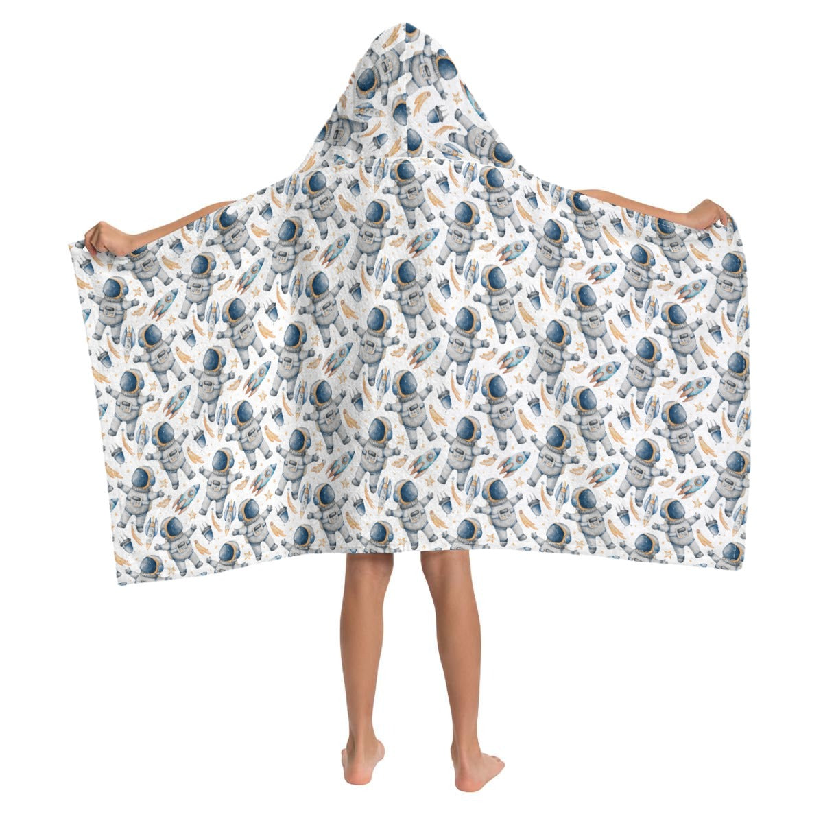 Astronauts And Rockets Kids Wrap Hooded Towel Poncho