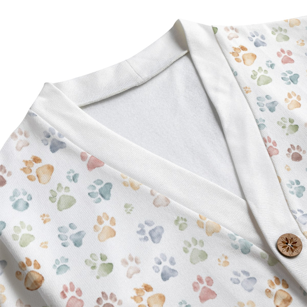Paw Prints Unisex V-neck Cardigan With Button Closure