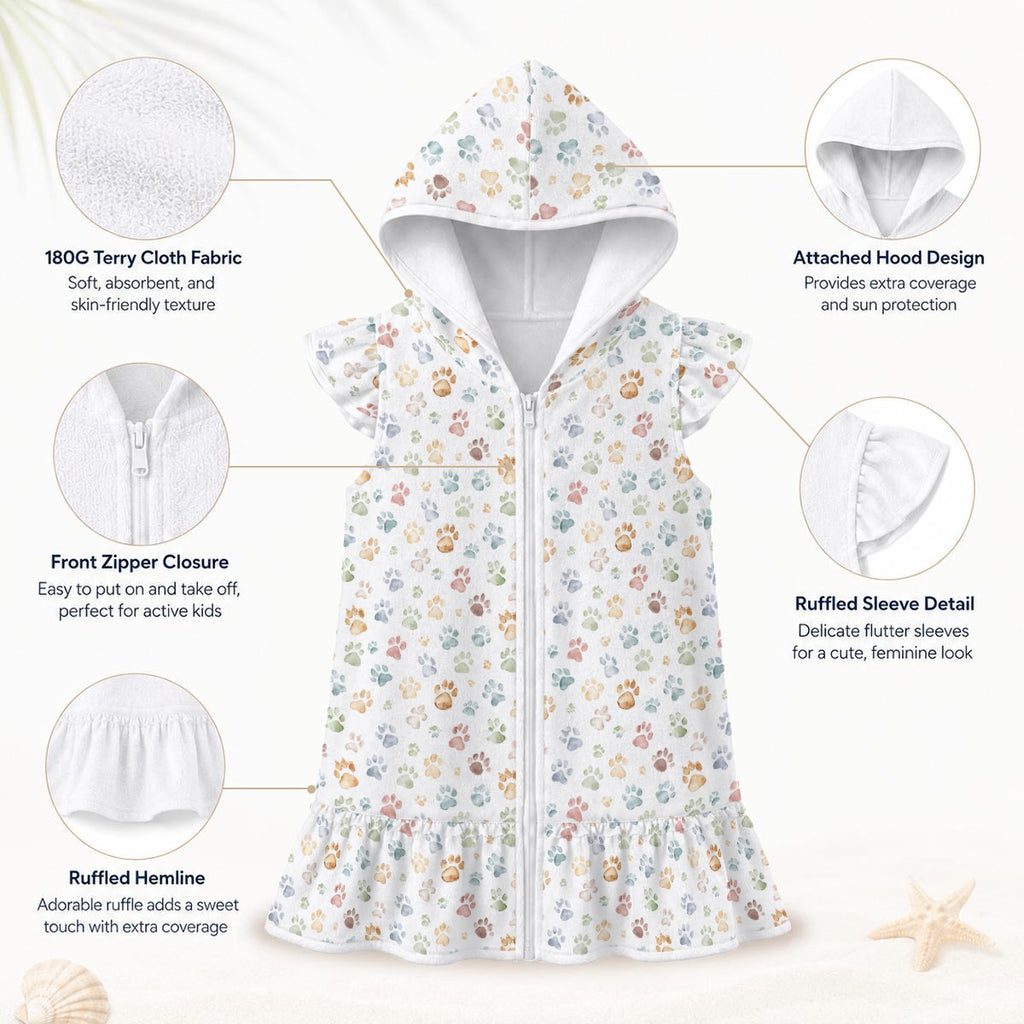 Paw Print Girl's Hooded Beach Cover-Up
