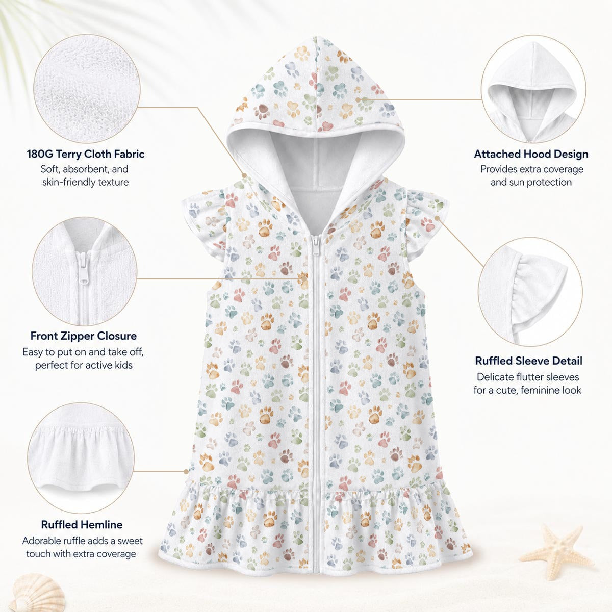Paw Print Girl's Hooded Beach Cover-Up