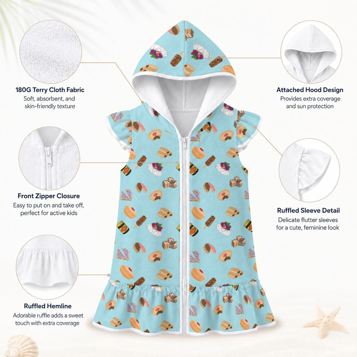 Classic Aussie Food Icons Girl's Hooded Beach Cover-Up