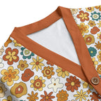 Groovy Retro Floral Unisex V-neck Cardigan With Button Closure