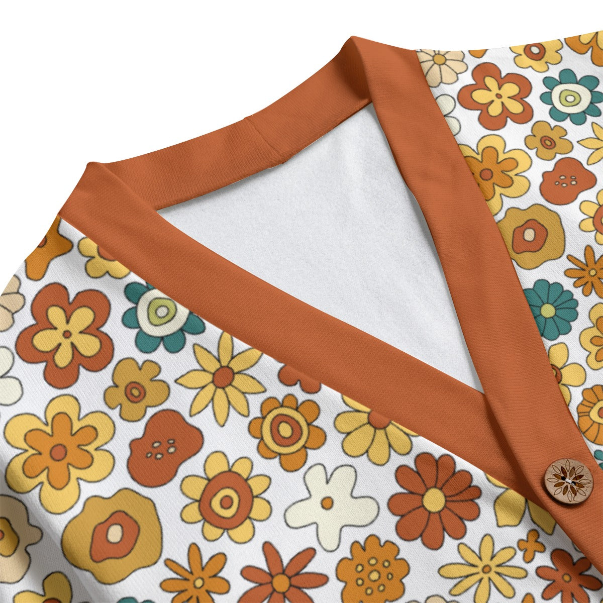 Groovy Retro Floral Unisex V-neck Cardigan With Button Closure